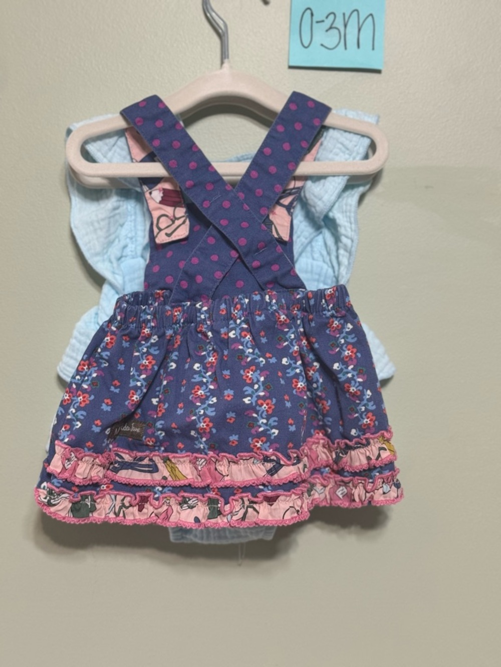 Sky Blue Baby Girl Muslin Ruffled Romper and Crisscross Tied Bow Backing, 0-3M - Picture 7 of 8